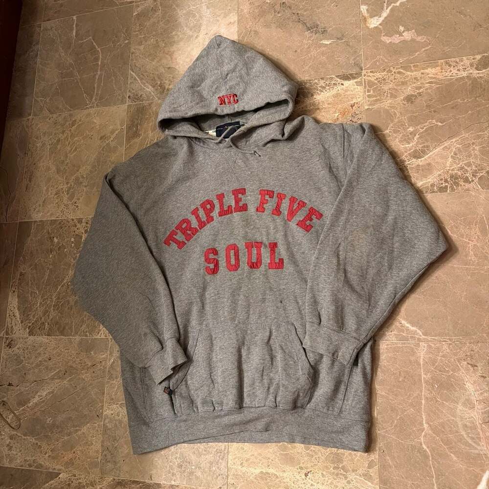 Vintage Triple Five Soul NYC Grey Pullover Hoodie Sweatshirt XL